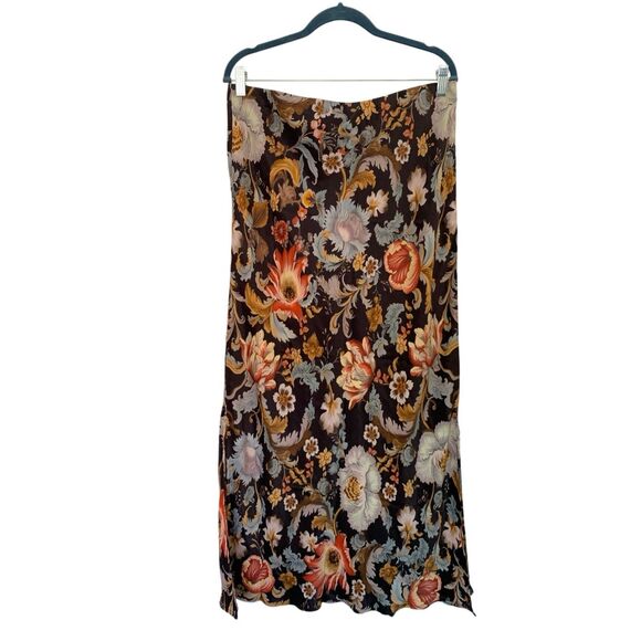 Anthropologie Tilda Maxi Slip Skirt Side-Slit Black Multi Size L - Picture 5 of 12